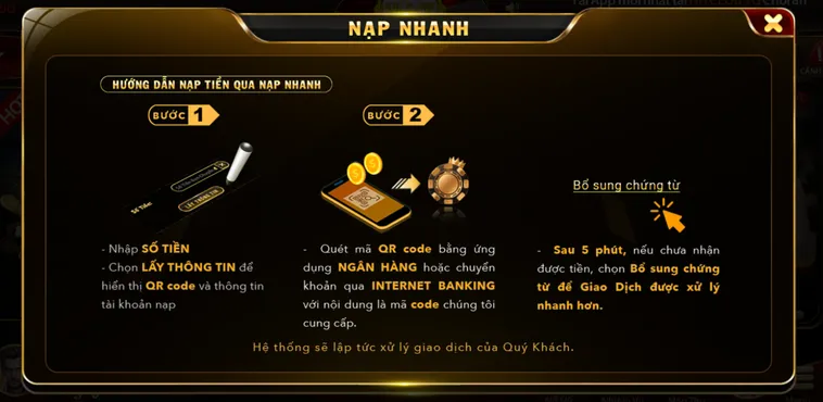 Hướng dẫn nạp nhanh qua tài khoản ngân hàng.