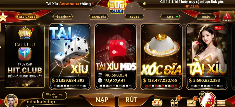 Sảnh game Hitclub giao diện hiện đại thu hút người chơi.